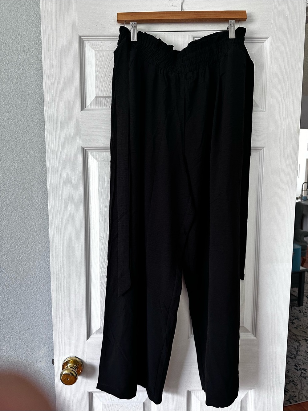 Wide Leg Black Women's Pants with Elastic Waist